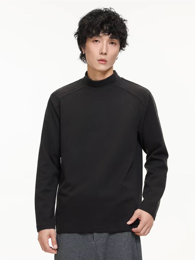 Base Layer Top - Simple Basic Patchwork Mid-Collar Long-Sleeve T-Shirt
