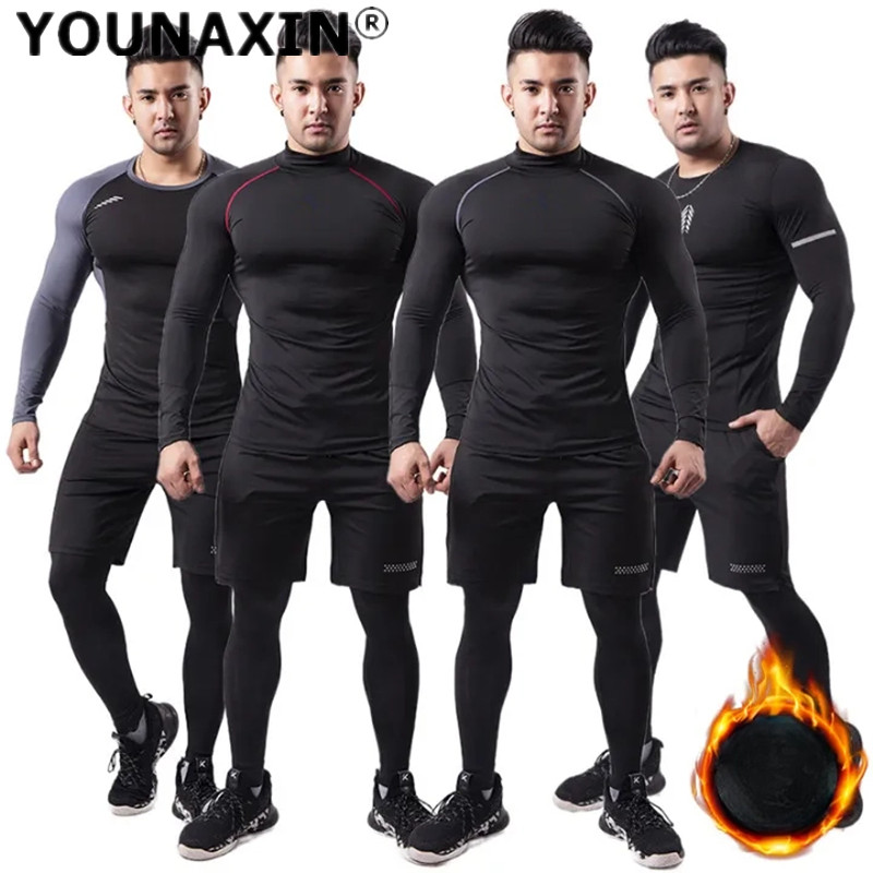3-piece Men Plush Warm Sports  - đánh giá và giá T Shirt Tight Fit