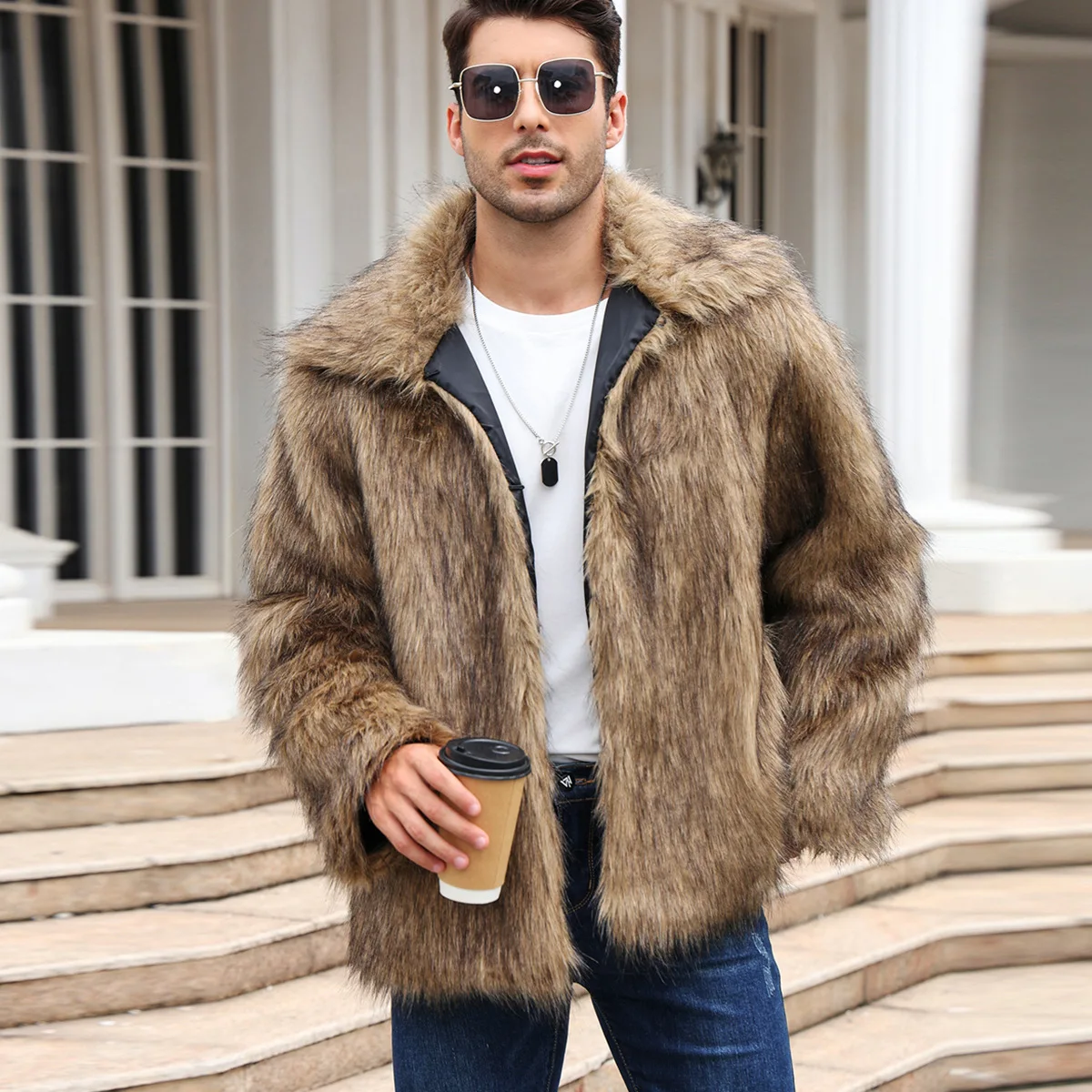 Men Faux Fox Fur Jacket Coat W - đánh giá và giá Thermal Long John